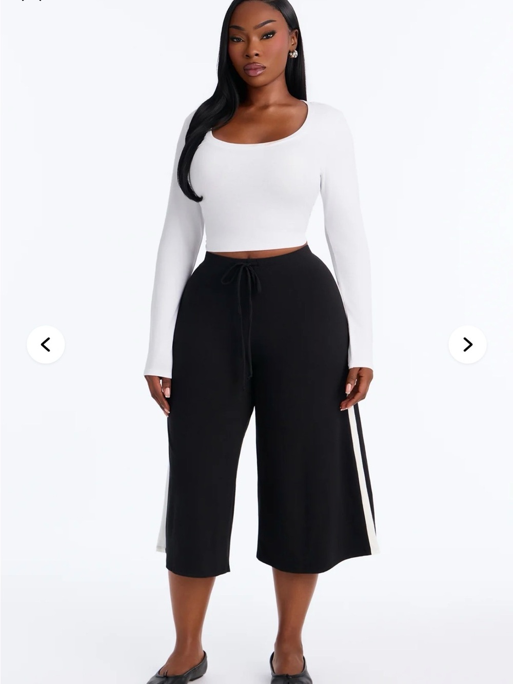 Fashion Nova / Delilah Drawstring Side Stripe Gaucho Pant/ Black / XL